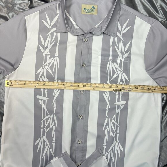 Royaura Hawaiian Bowling Shirt Gray Bamboo Print Casual Short Sleeve Button Down - Picture 10 of 14